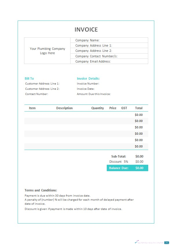 Download Plumbing Invoice Template Photoshop template